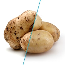 Potatoes before and after being washed.