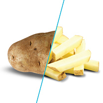 A potato side by side with french fries.
